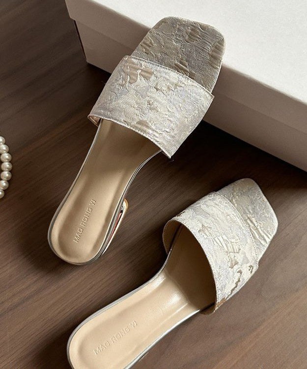 2025 Summer New Apricot Embroidery Slide Sandals Peep Toe