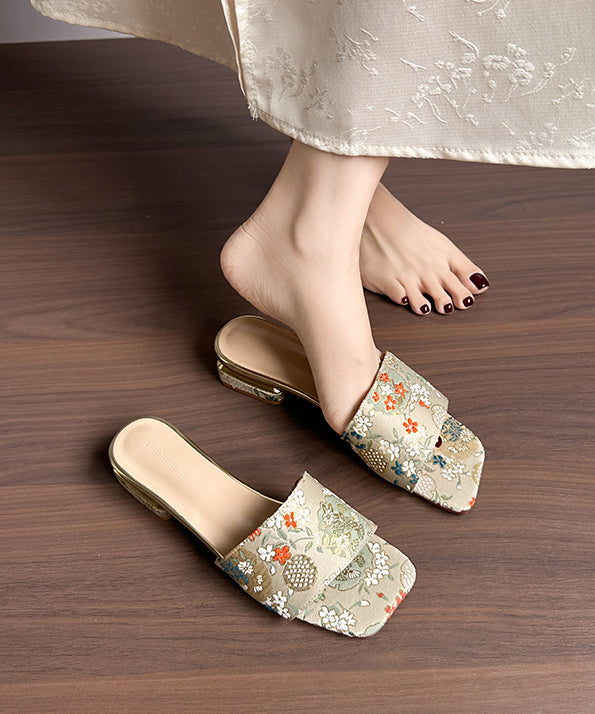 2025 Summer New Apricot Embroidery Slide Sandals Peep Toe