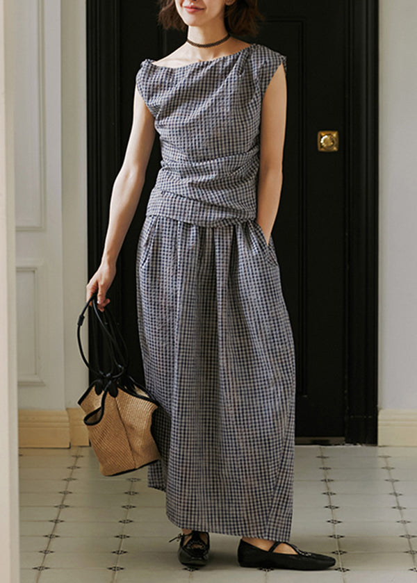 2025 Summer New Plaid Asymmetric Design Two Pieces Set