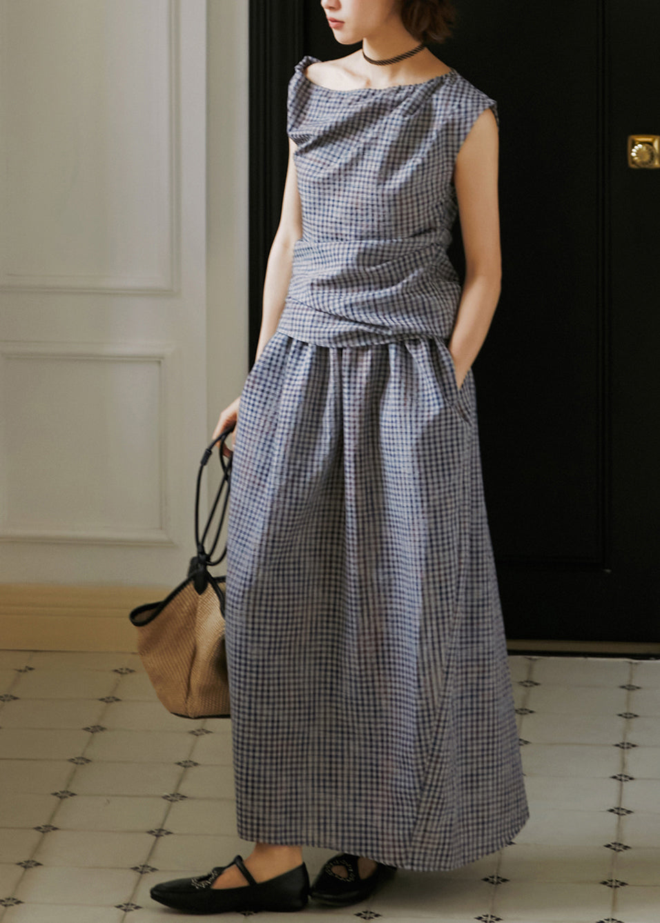 2025 Summer New Plaid Asymmetric Design Two Pieces Set