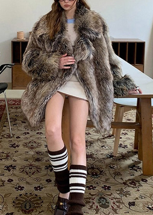 2025 Winter Peter Pan Collar Leather And Fur Coat