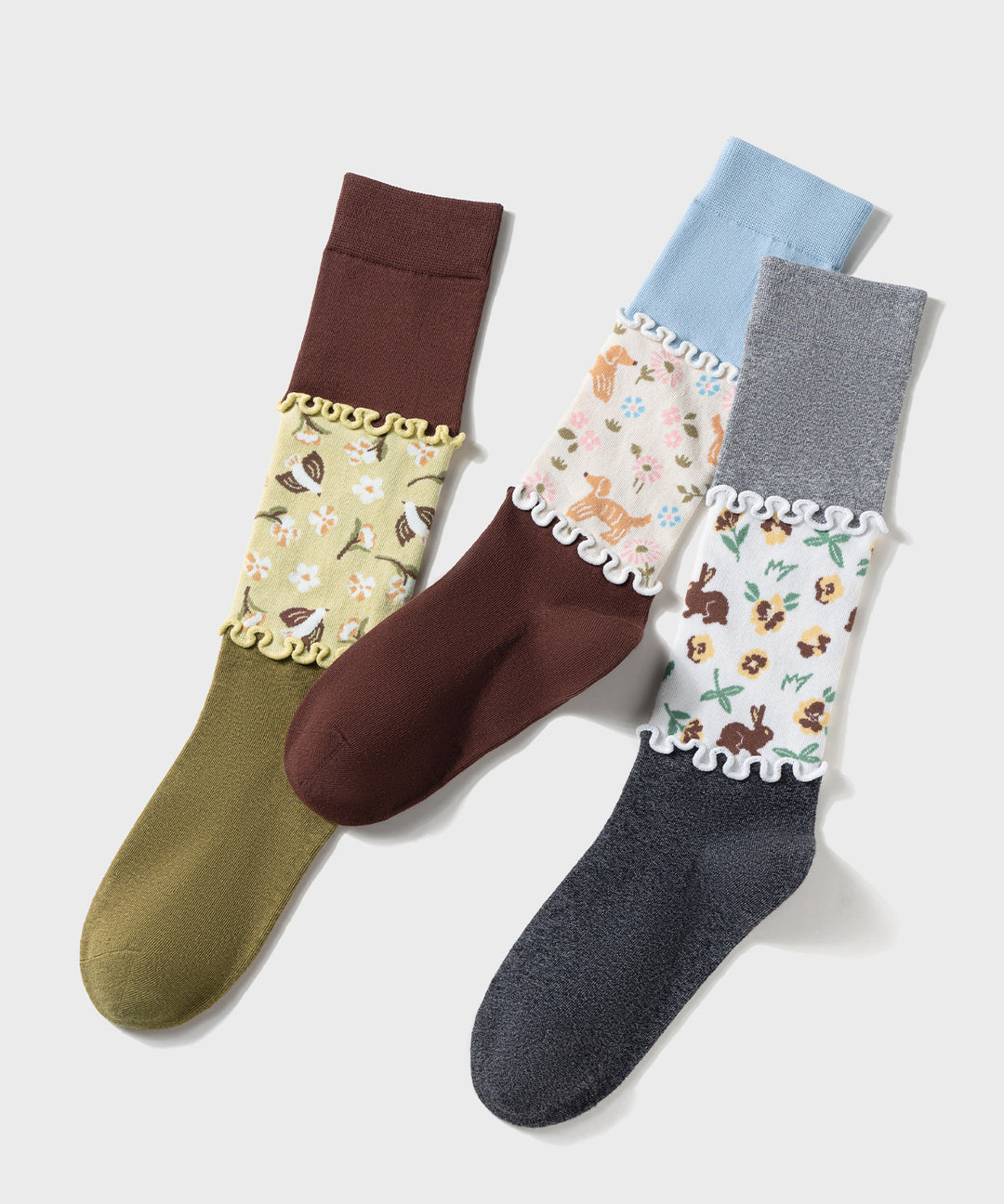 2026 Autumn Mid Socks Splicing Cute Animal Patterns