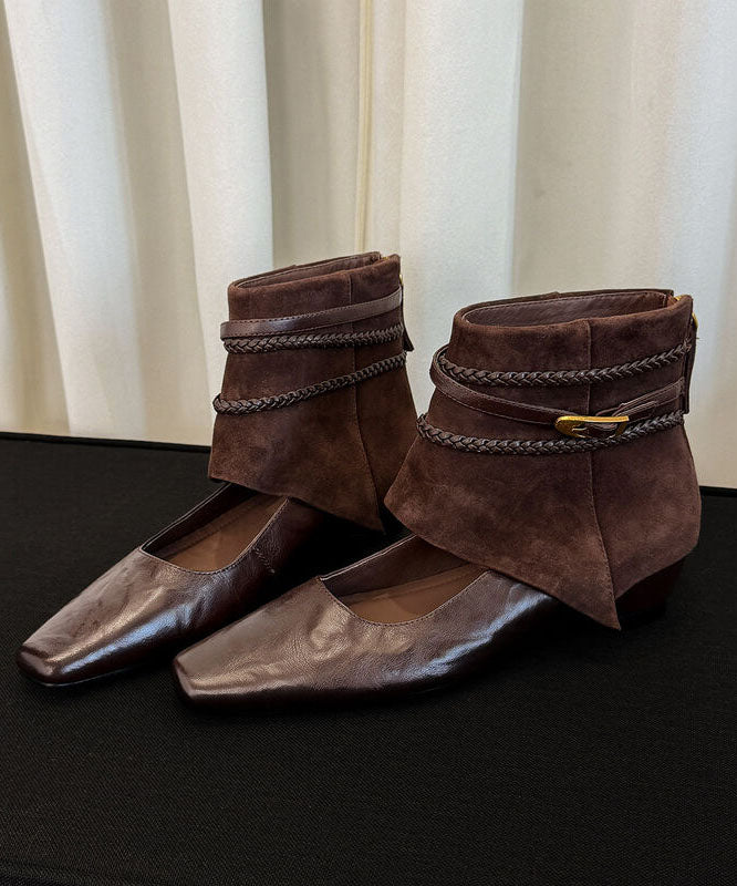2026 Hollow Out Ankle Boots Chocolate Faux Leather