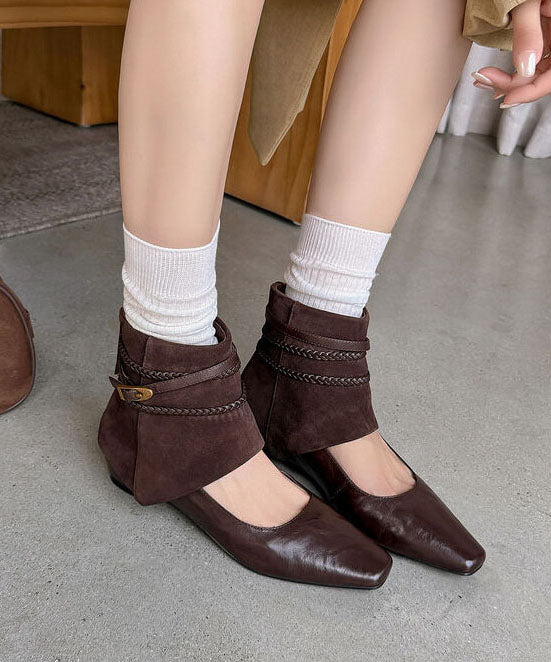 2026 Hollow Out Ankle Boots Chocolate Faux Leather