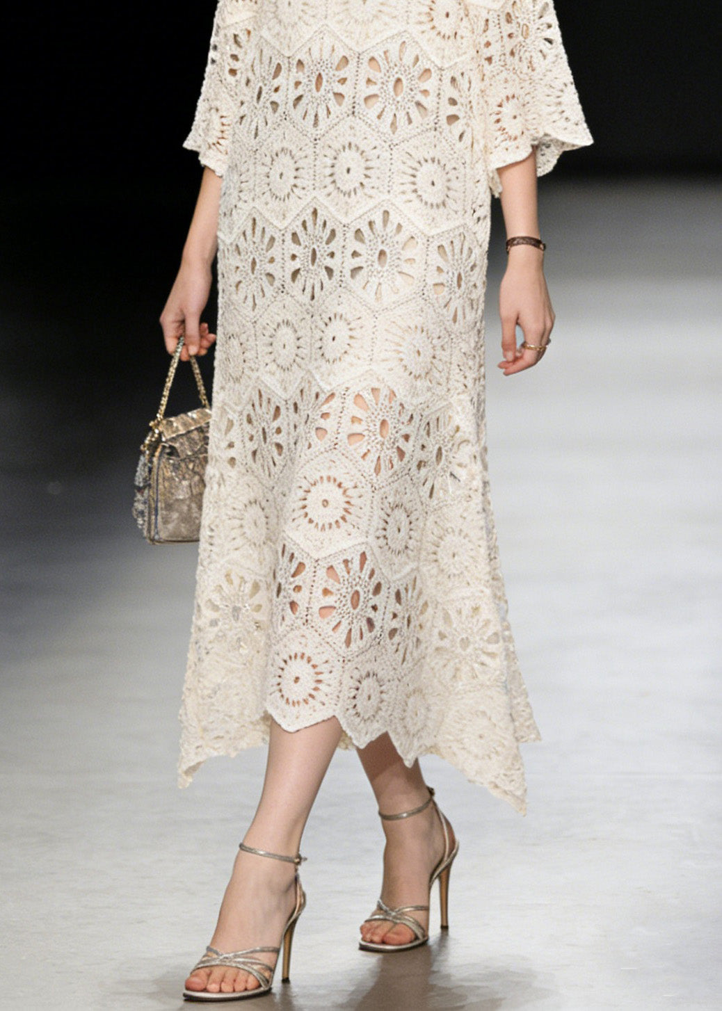 2026 New Apricot V Neck Hollow Out Knit Long Dress Summer