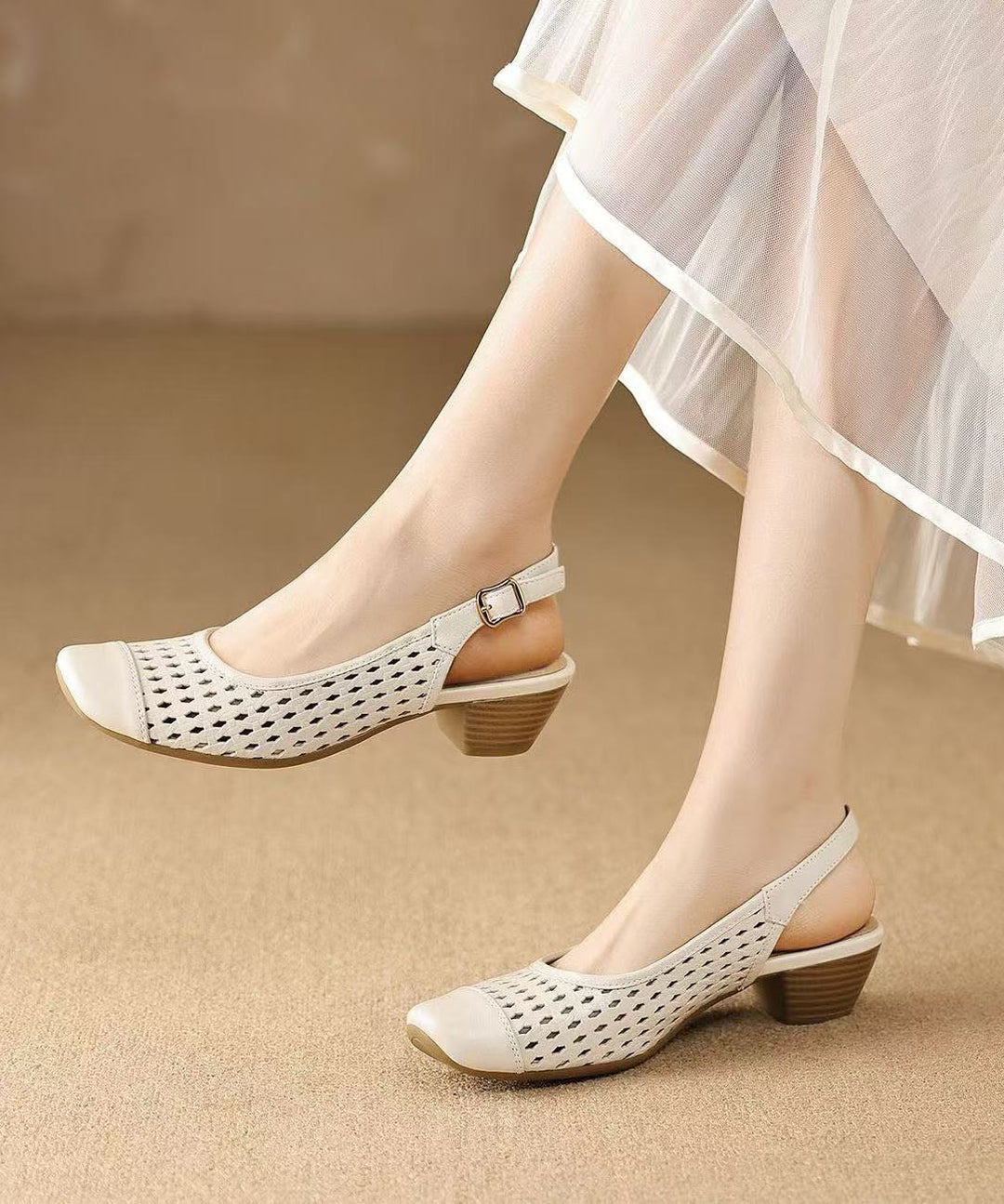 2026 New Beige Hollow Out Splicing Chunky Sandals