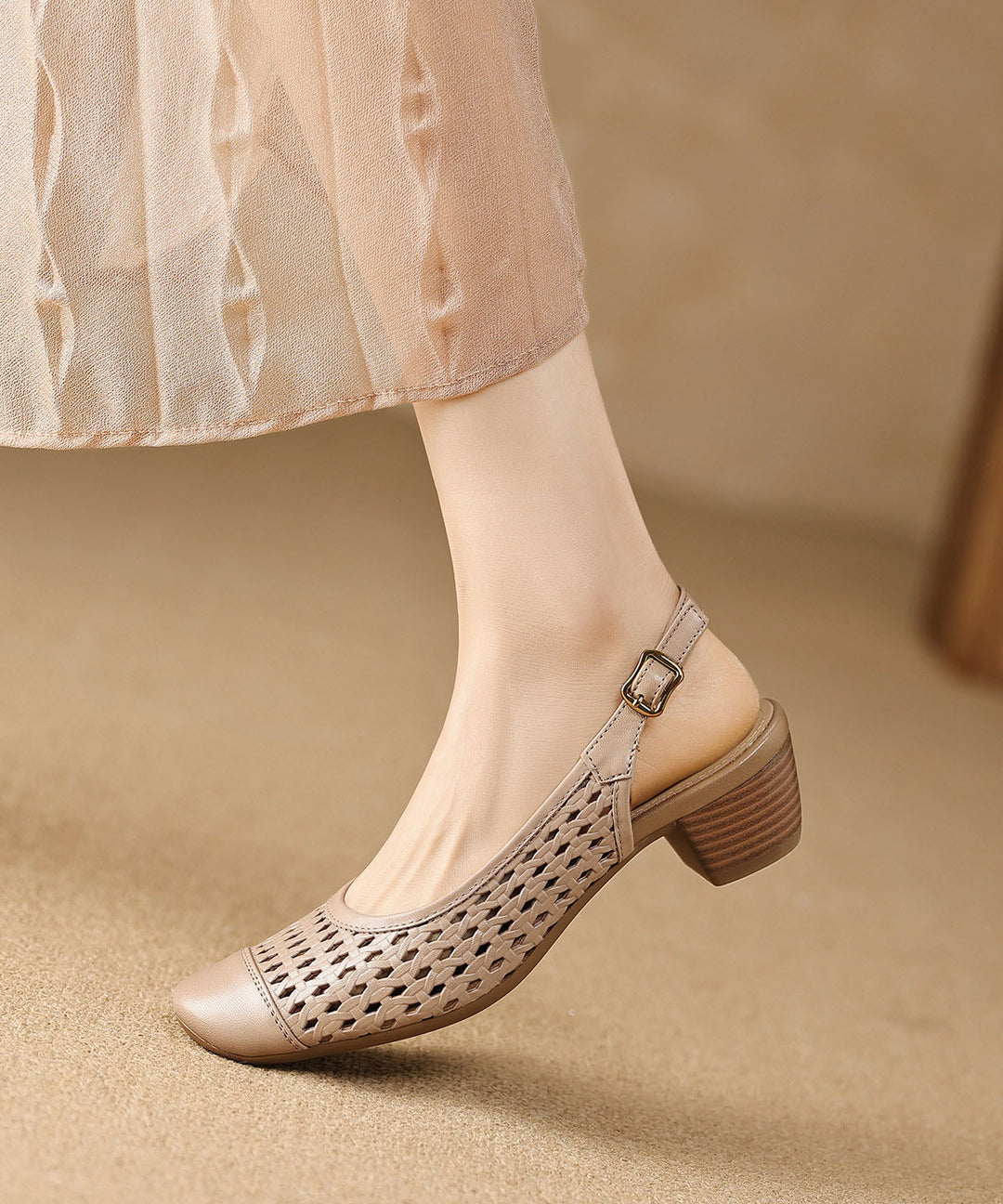 2026 New Beige Hollow Out Splicing Chunky Sandals
