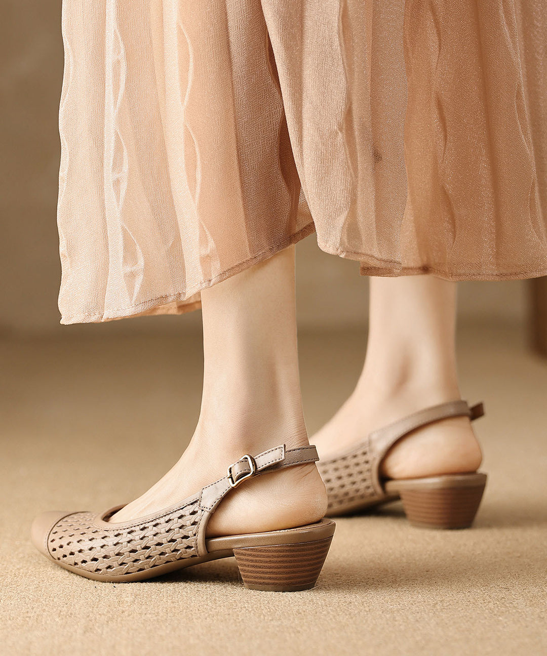 2026 New Beige Hollow Out Splicing Chunky Sandals