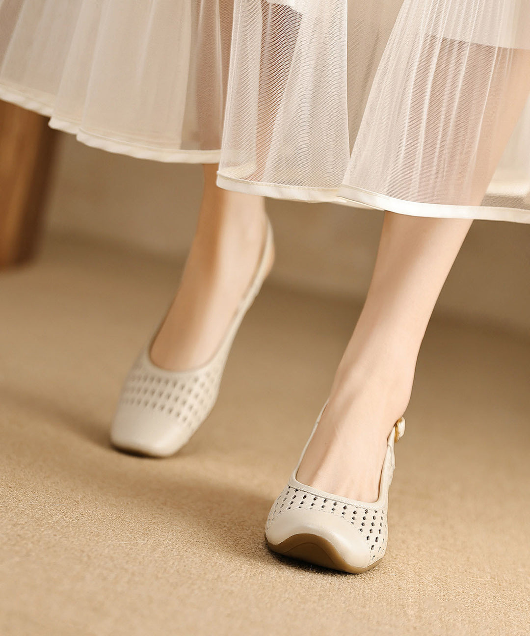 2026 New Beige Hollow Out Splicing Chunky Sandals