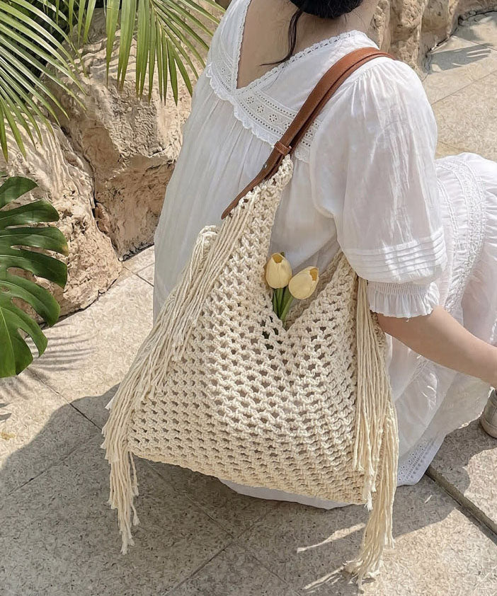 2026 New Beige Seaside Beach Holiday Knitted Weave Shoulder Bag