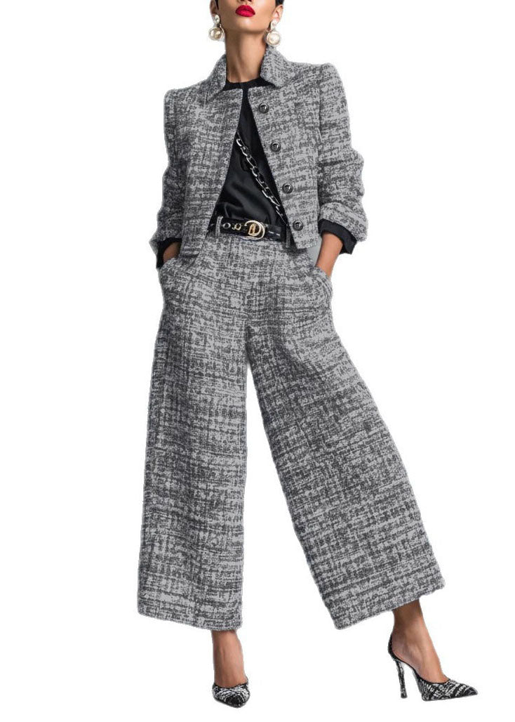 2026 New Black Collar Short Jacket And Pants Set Autumn