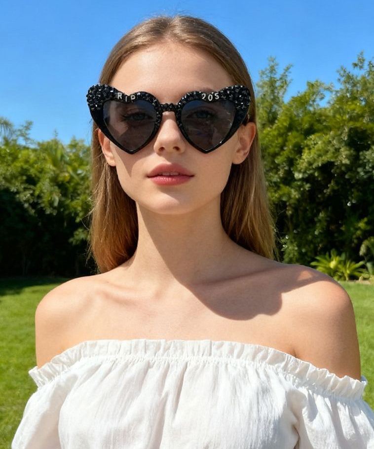 2026 New Black Resin Zircon Graphic Love Sunglasses