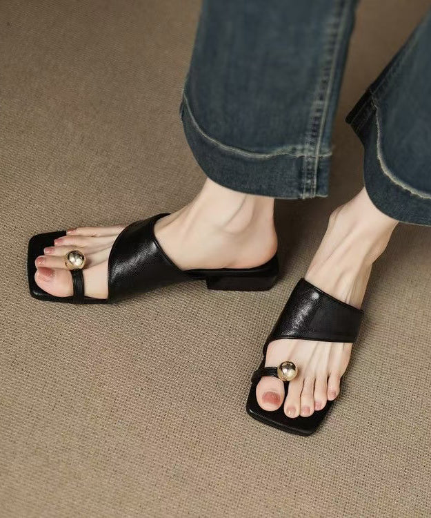 2026 New Black Roman Toe Sandals Faux Leather