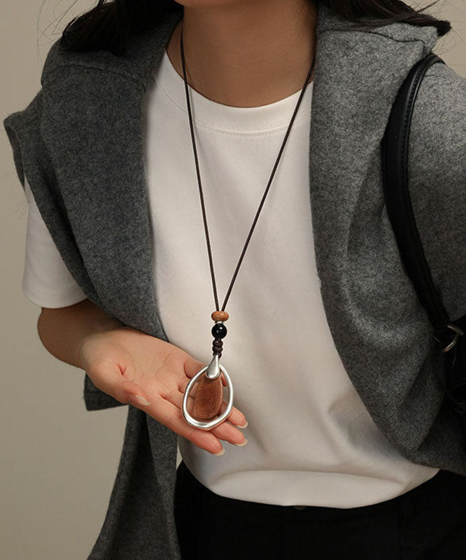 2026 New Black Wooden Copper Overgild Sweater Pendant Necklace