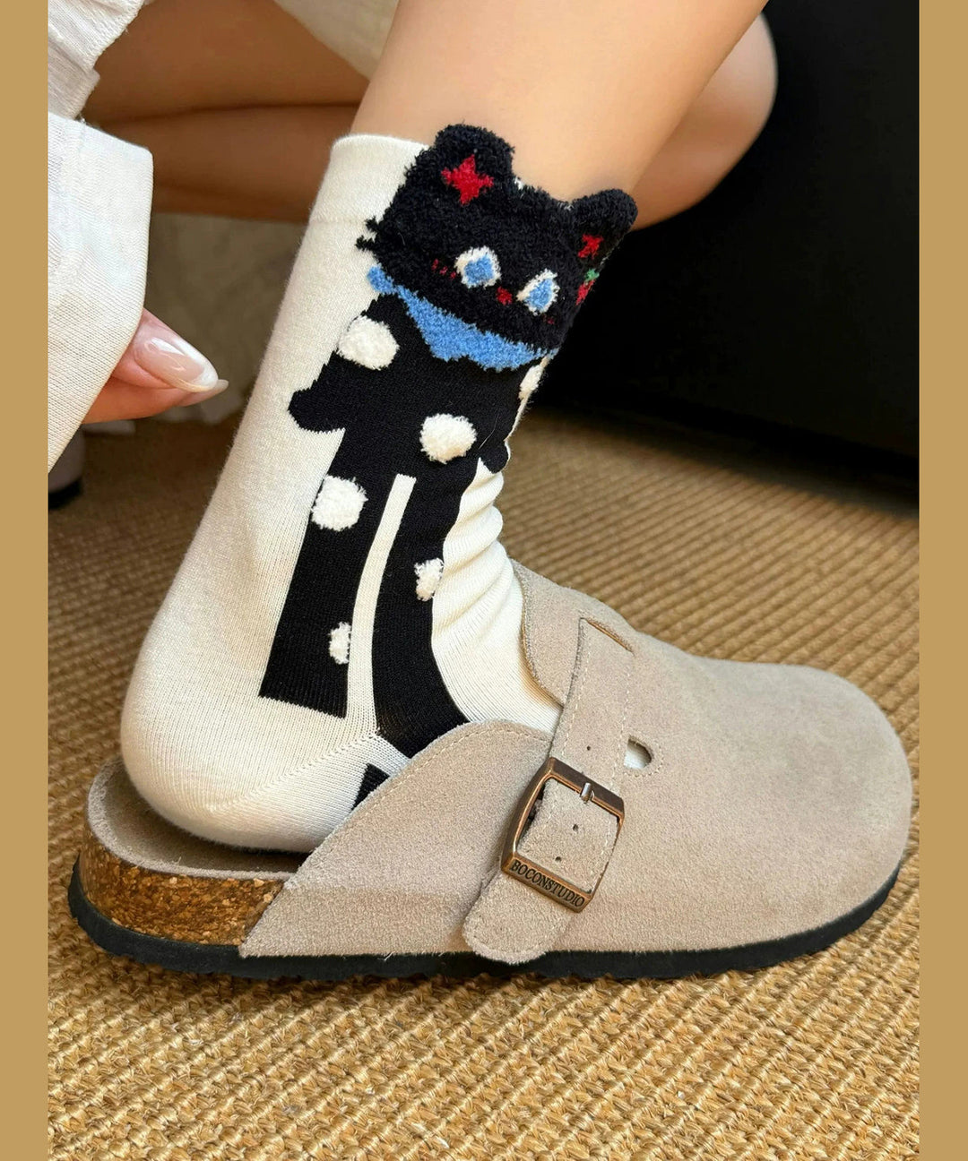 2026 New Cartoon Jacquard Ruffled Cotton Mid Calf Socks