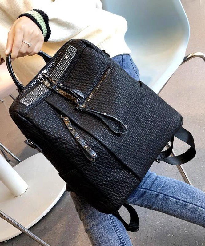 2026 New Casual Black Faux Leather Backpack