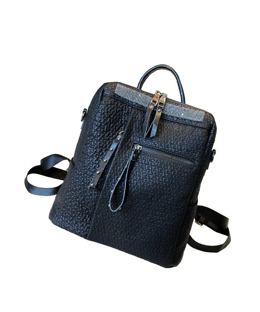 2026 New Casual Black Faux Leather Backpack