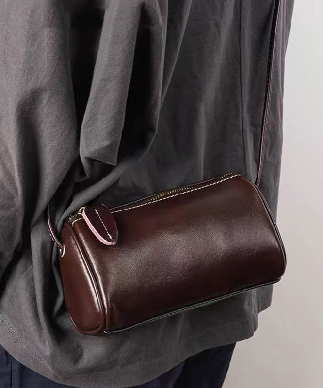 2026 New Coffee Calf Leather Round Crossbody Bag