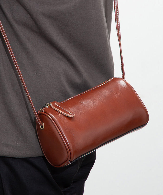 2026 New Coffee Calf Leather Round Crossbody Bag