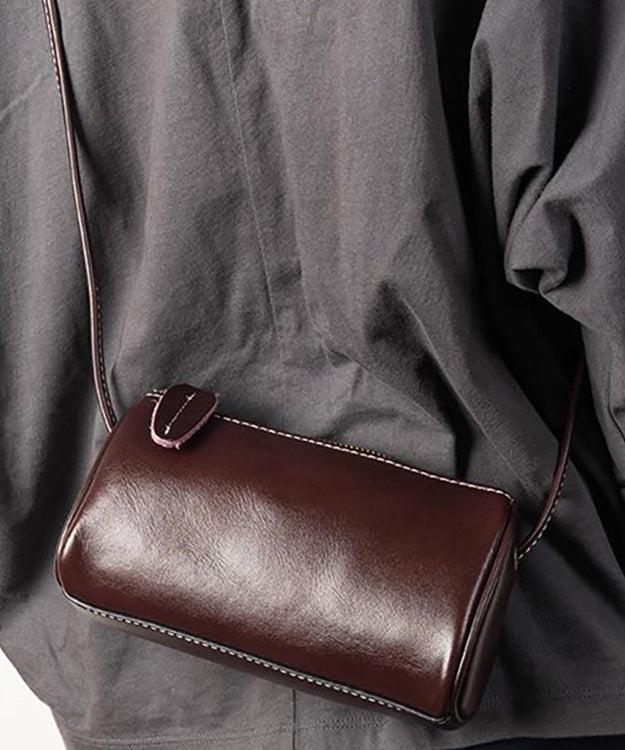 2026 New Coffee Calf Leather Round Crossbody Bag