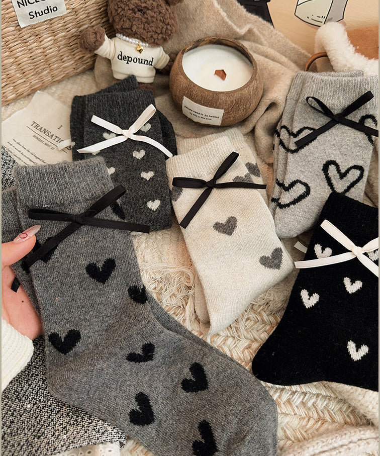 2026 New Cozy Jacquard Bow Cotton Crew Socks