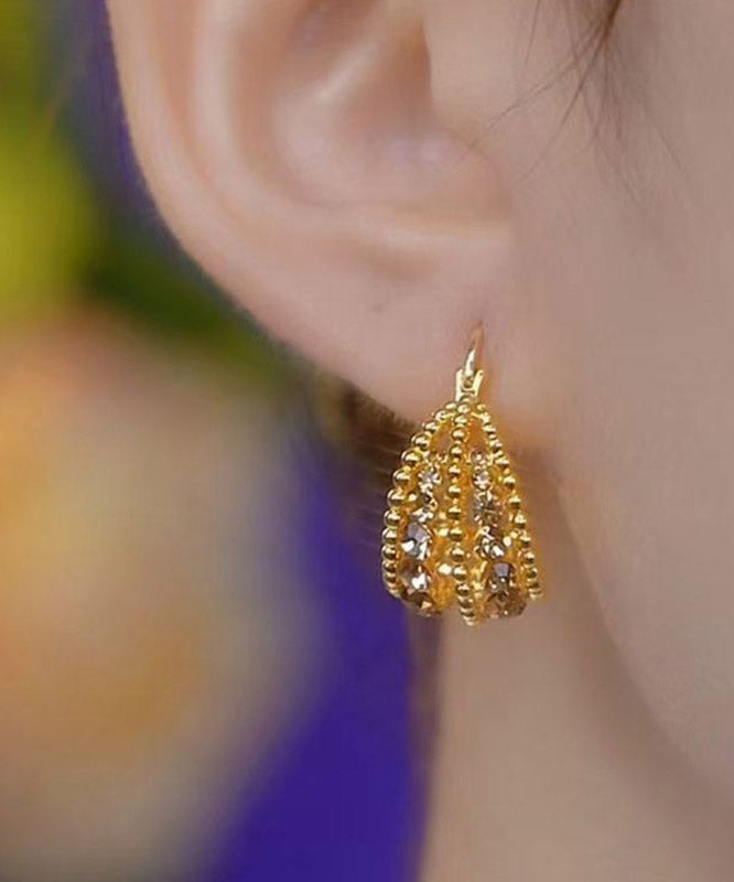 2026 New Gold Copper Overgild Zircon Hollow Out Basket Hoop Earrings