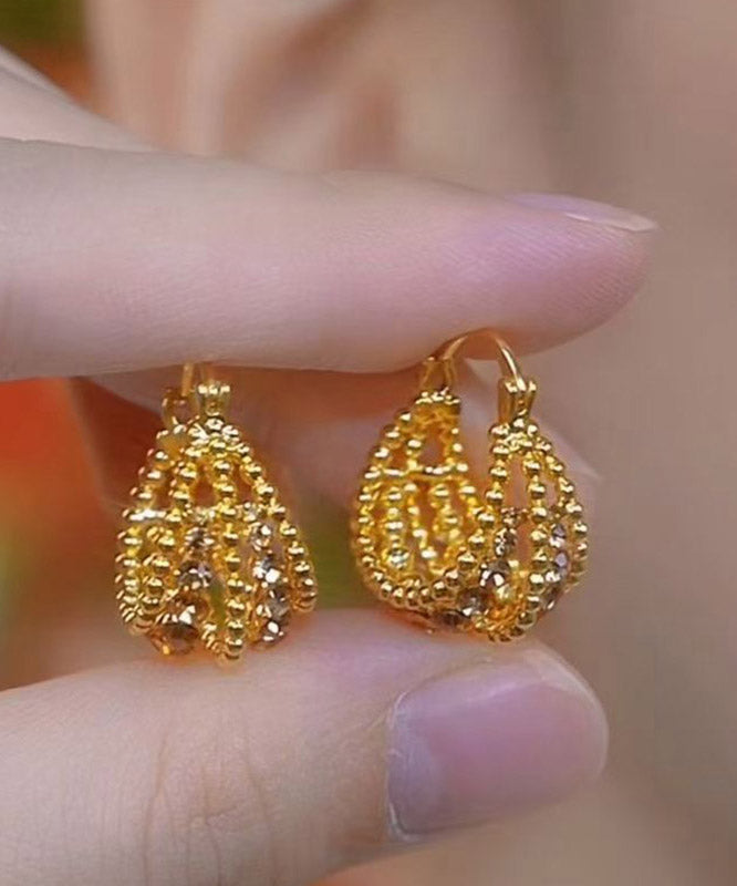 2026 New Gold Copper Overgild Zircon Hollow Out Basket Hoop Earrings