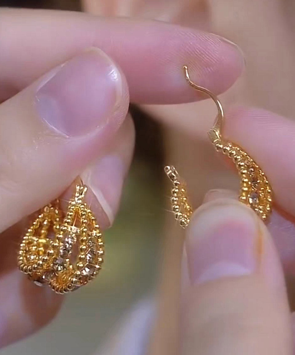 2026 New Gold Copper Overgild Zircon Hollow Out Basket Hoop Earrings