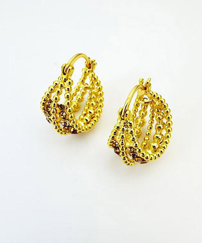 2026 New Gold Copper Overgild Zircon Hollow Out Basket Hoop Earrings
