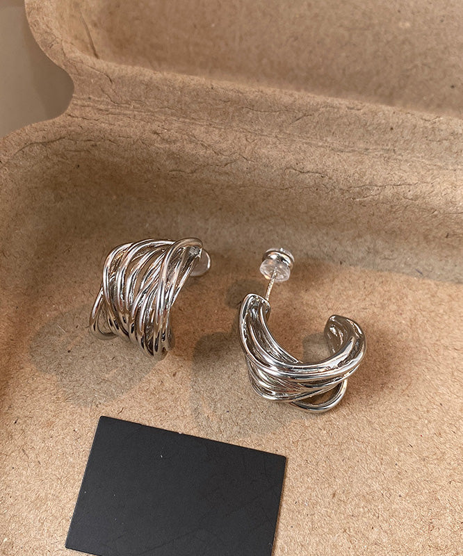 2026 New Gold Metal Silver Needle Stud Earrings