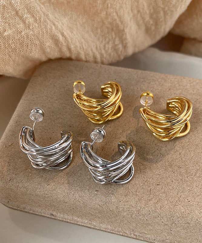 2026 New Gold Metal Silver Needle Stud Earrings