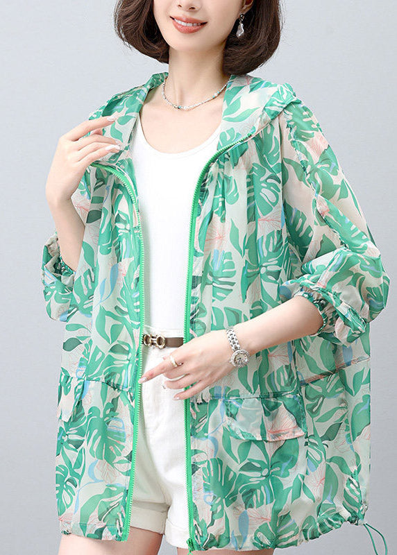 2026 New Green Print Hooded UPF 50+ Coat Jacket Spring