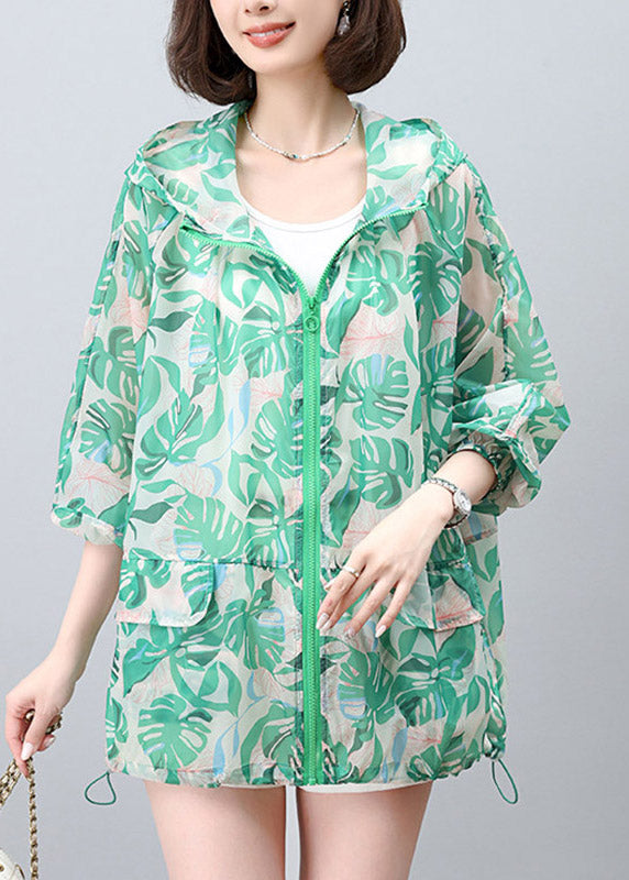 2026 New Green Print Hooded UPF 50+ Coat Jacket Spring