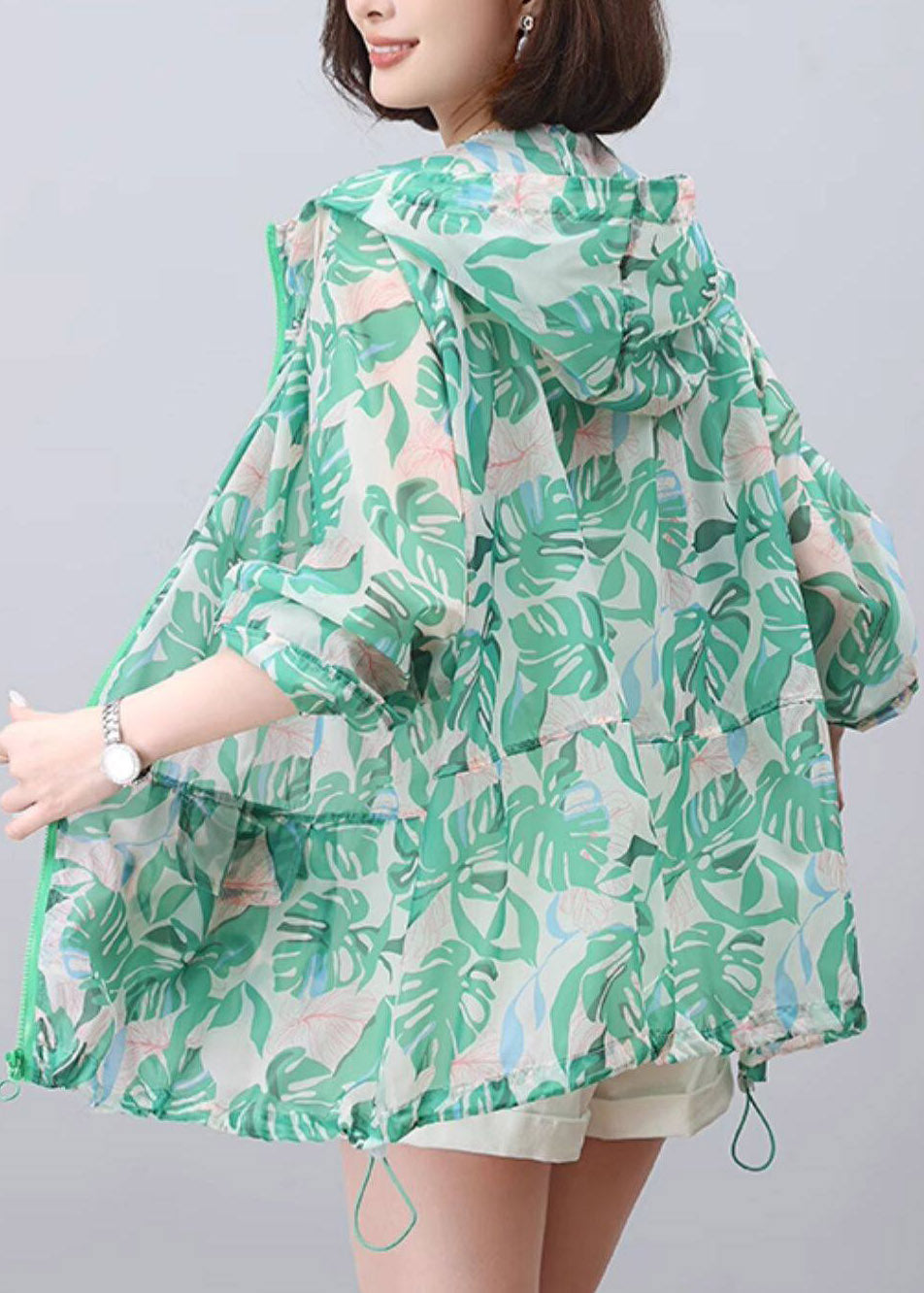 2026 New Green Print Hooded UPF 50+ Coat Jacket Spring