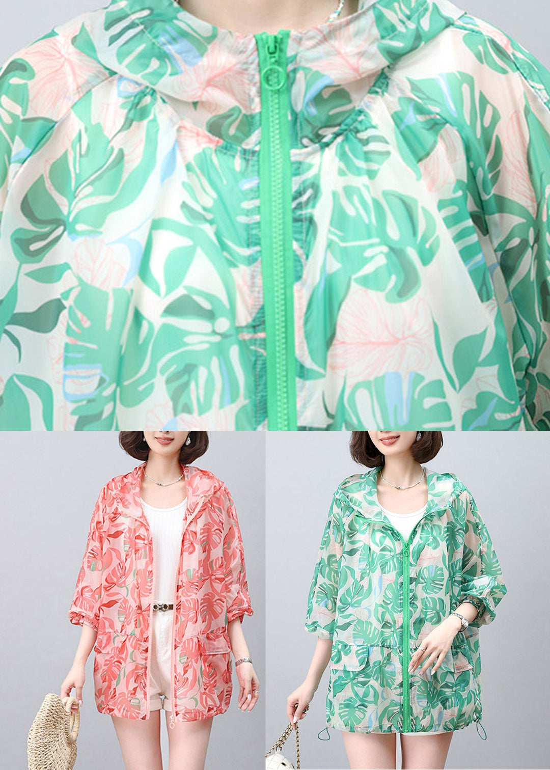 2026 New Green Print Hooded UPF 50+ Coat Jacket Spring