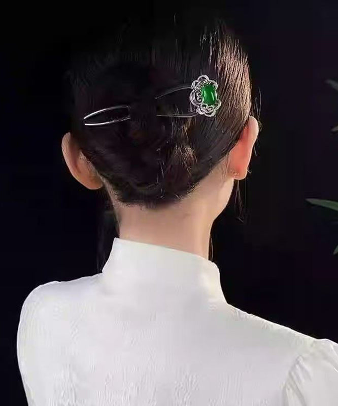 2026 New Green Stainless Steel Jade Ruyi Hairpin