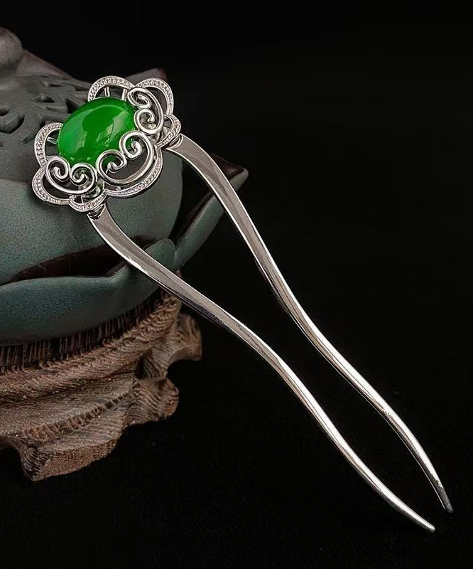 2026 New Green Stainless Steel Jade Ruyi Hairpin