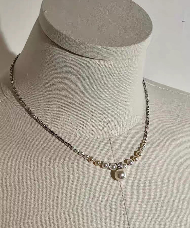 2026 New Grey Sterling Silver Zircon Pearl Beading Pendant Necklace