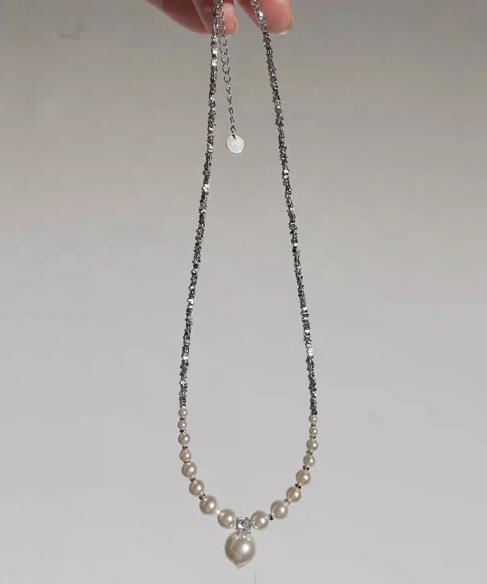 2026 New Grey Sterling Silver Zircon Pearl Beading Pendant Necklace