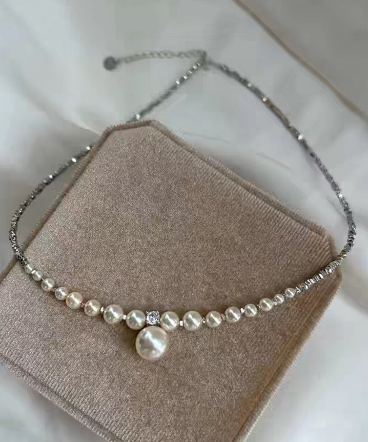 2026 New Grey Sterling Silver Zircon Pearl Beading Pendant Necklace