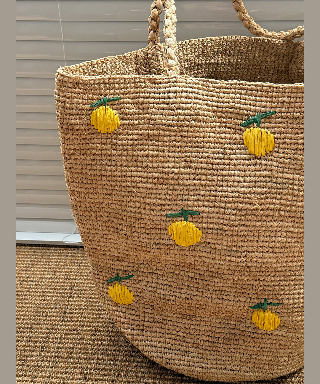2026 New Hand Woven Lemon Embroidered Tote Bag
