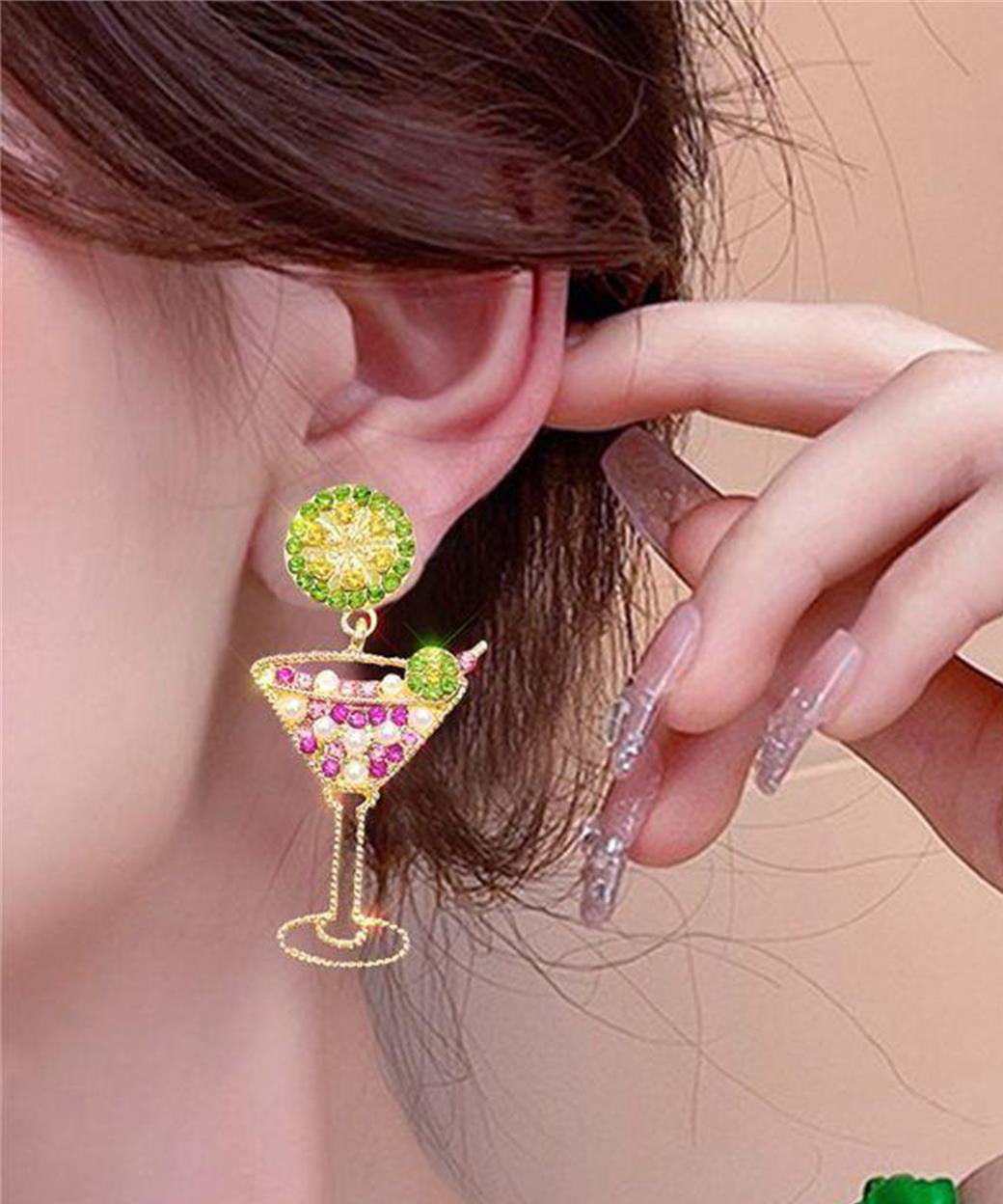 2026 New Juice Wine Glass Zircon Stud Earrings