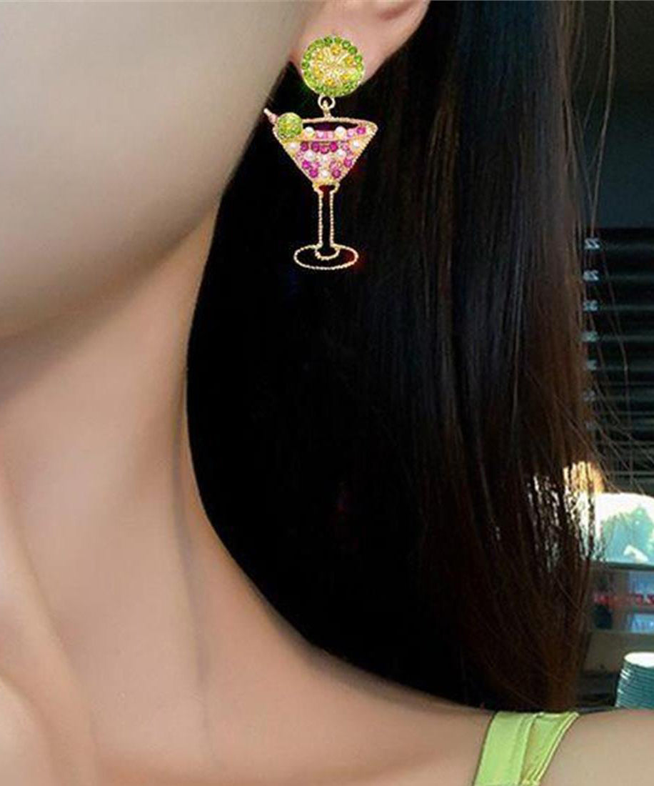 2026 New Juice Wine Glass Zircon Stud Earrings