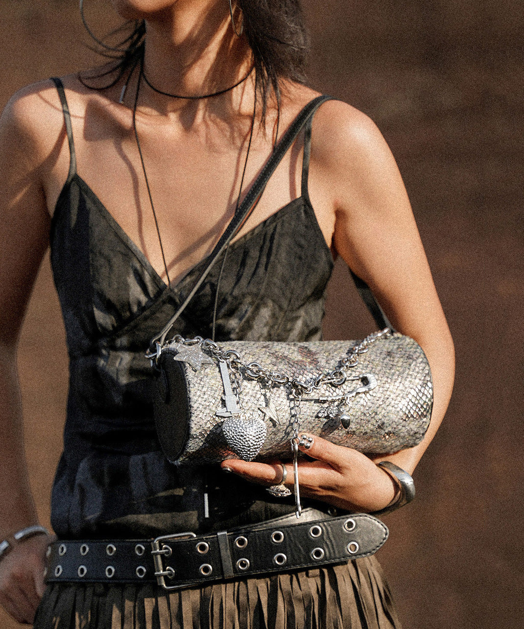 2026 New Leopard Pattern Dot Calf Leather Cylinder Bag