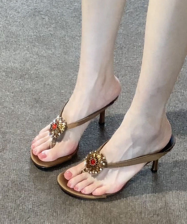 2026 New Nude Faux Leather Zircon Flip Flops