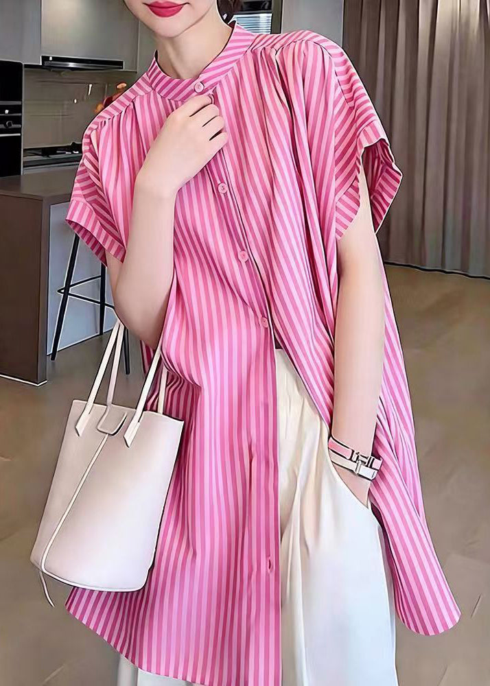 2026 New Pink Striped Button Shirt Summer