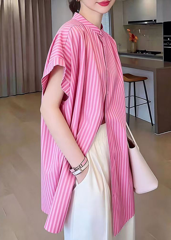 2026 New Pink Striped Button Shirt Summer
