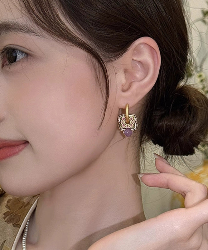 2026 New Purple Copper Alloy Enamel Hoop Earrings