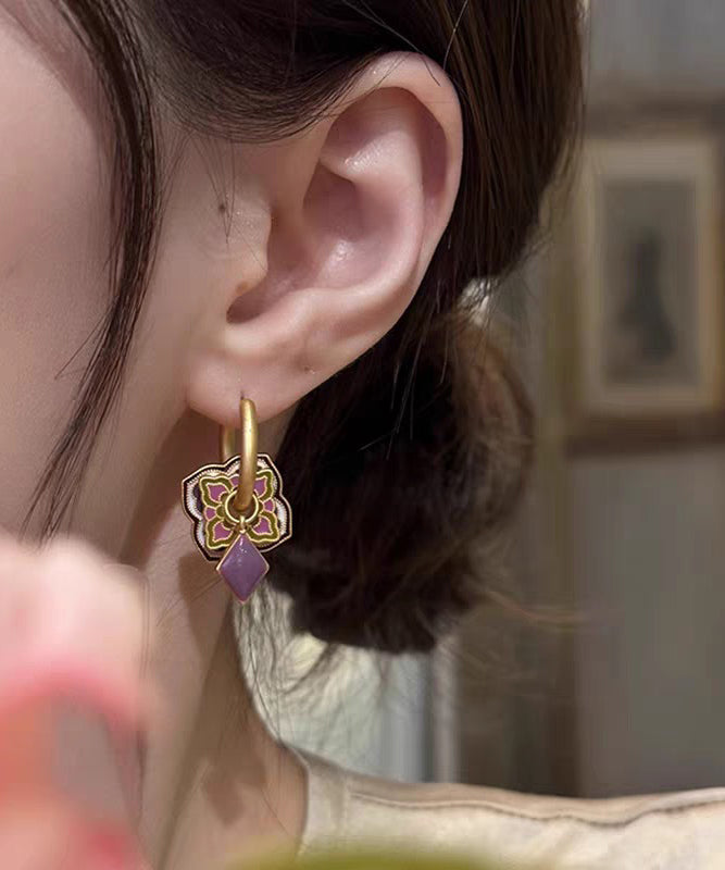 2026 New Purple Copper Alloy Enamel Hoop Earrings