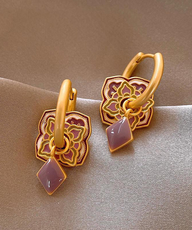 2026 New Purple Copper Alloy Enamel Hoop Earrings
